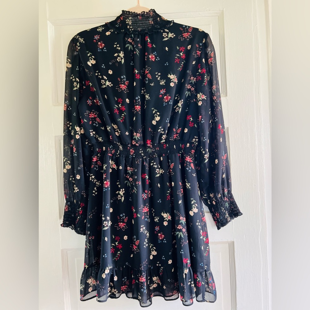 Anthropologie black floral mini dress